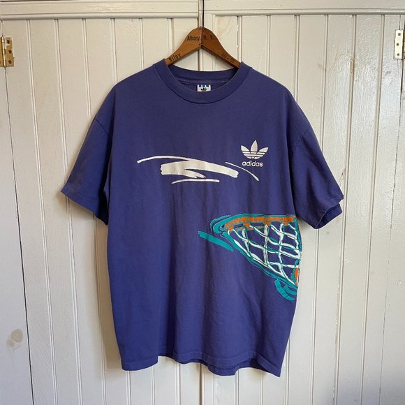 VTG ADIDAS 90s Basketball Hoop T-Shirt Made In USA Mens XL Single Stitch Purple - Picture 1 of 6